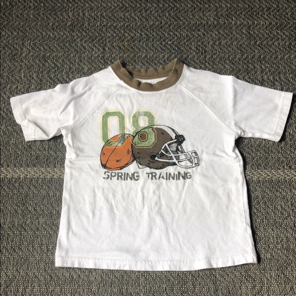 Old Navy White Tee with Green, Orange & Brown Football Graphic